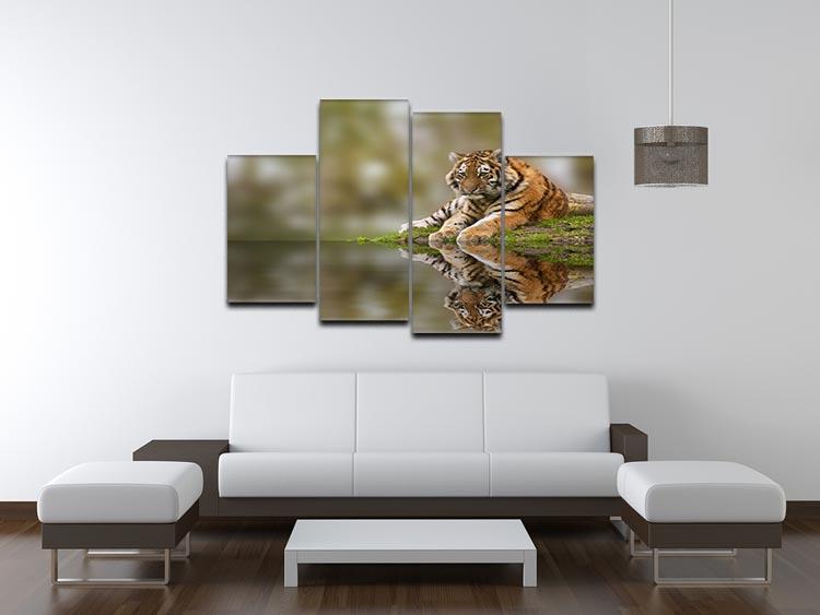 Sttunning tiger cub relaxing on a warm day 4 Split Panel Canvas - Canvas Art Rocks - 3