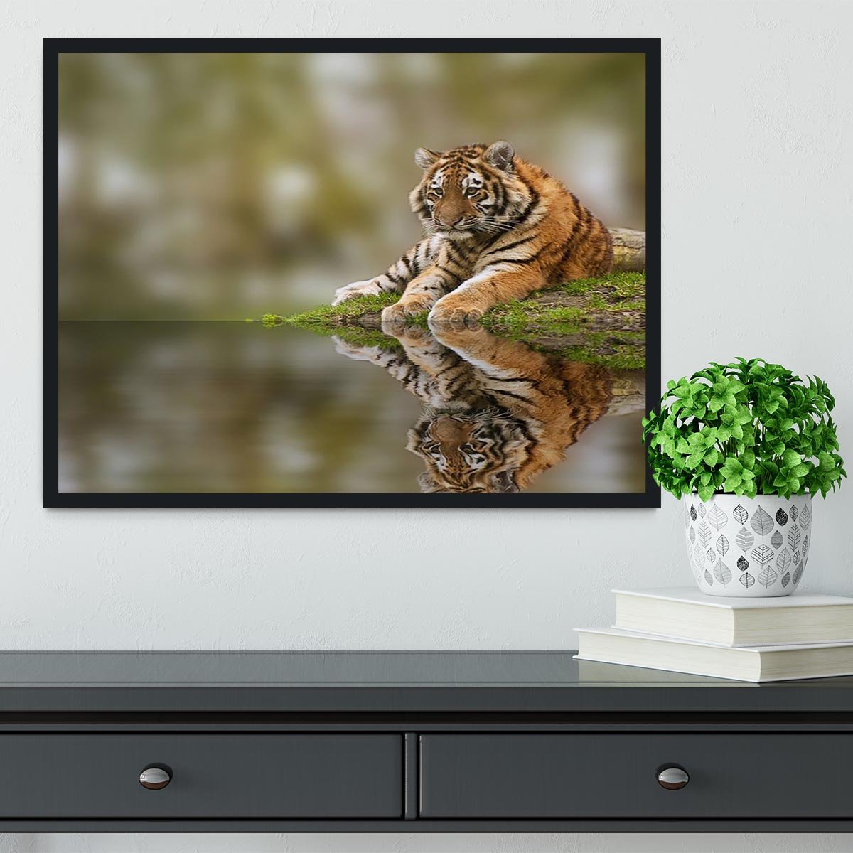 Sttunning tiger cub relaxing on a warm day Framed Print - Canvas Art Rocks - 2
