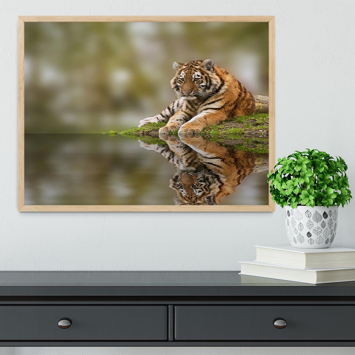 Sttunning tiger cub relaxing on a warm day Framed Print - Canvas Art Rocks - 4