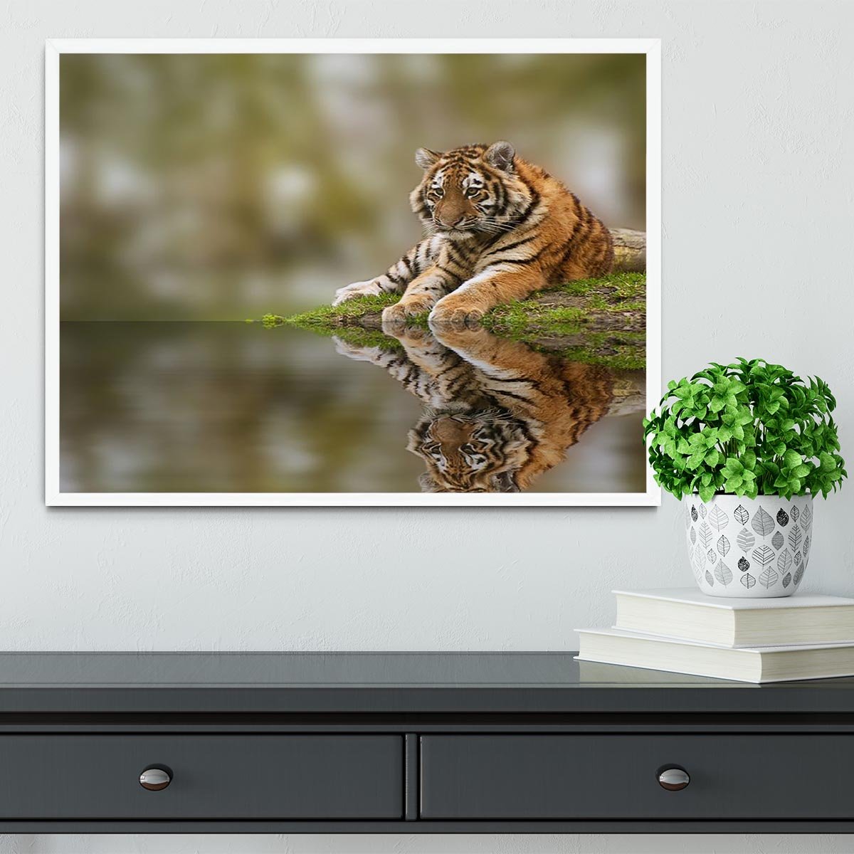 Sttunning tiger cub relaxing on a warm day Framed Print - Canvas Art Rocks -6