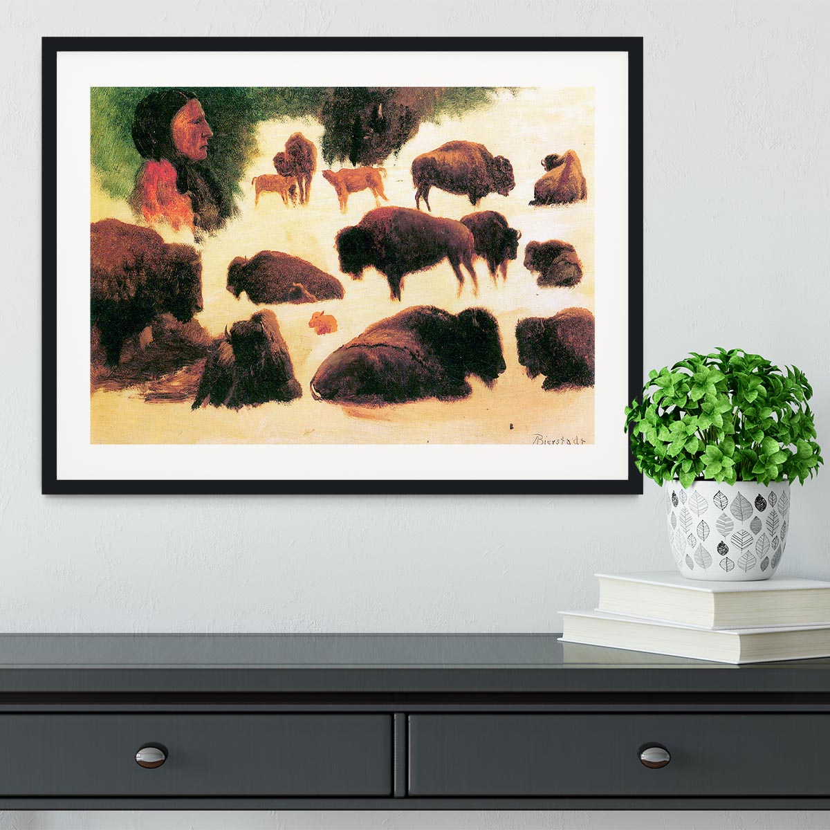 Study of Buffaloes by Bierstadt Framed Print - Canvas Art Rocks - 1