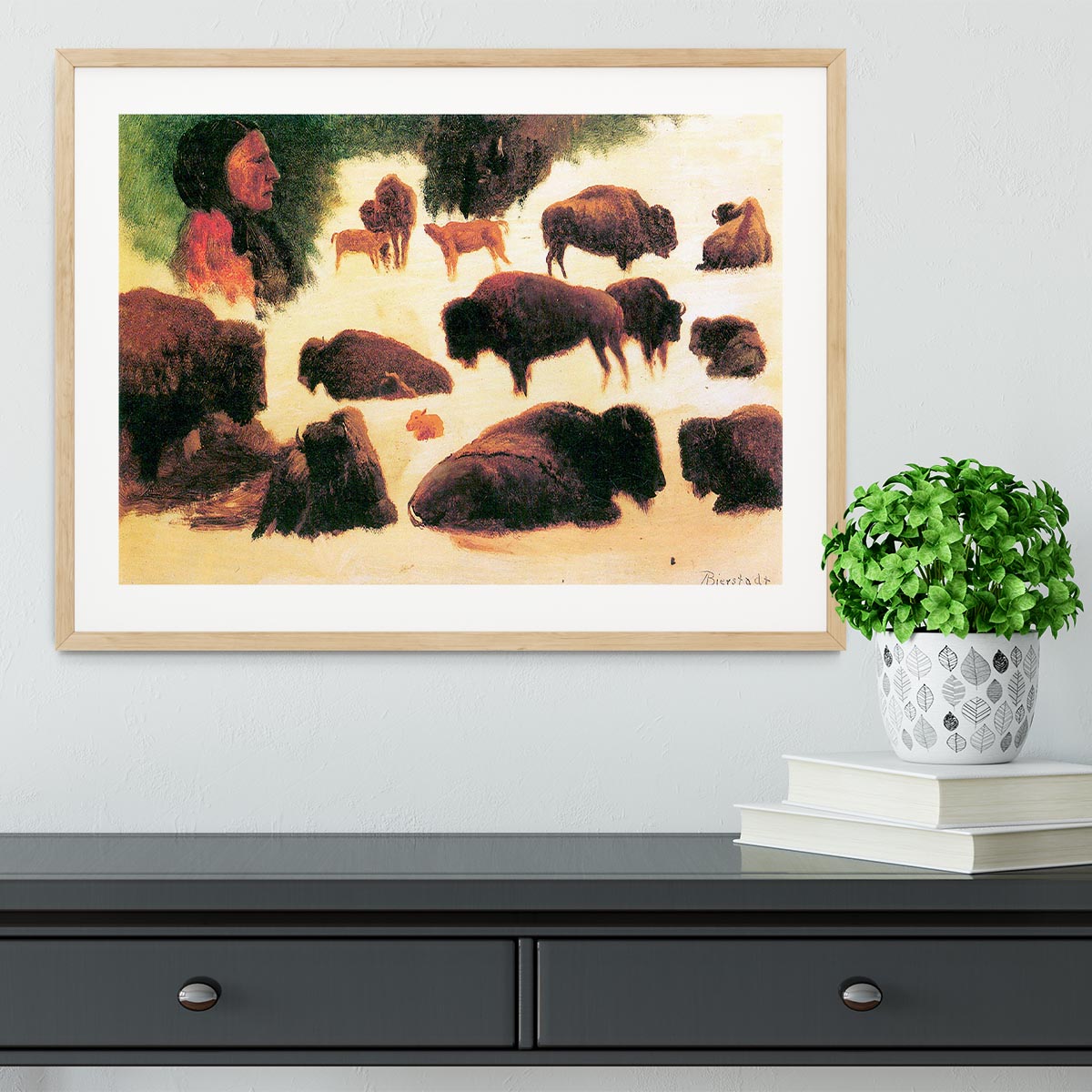 Study of Buffaloes by Bierstadt Framed Print - Canvas Art Rocks - 3