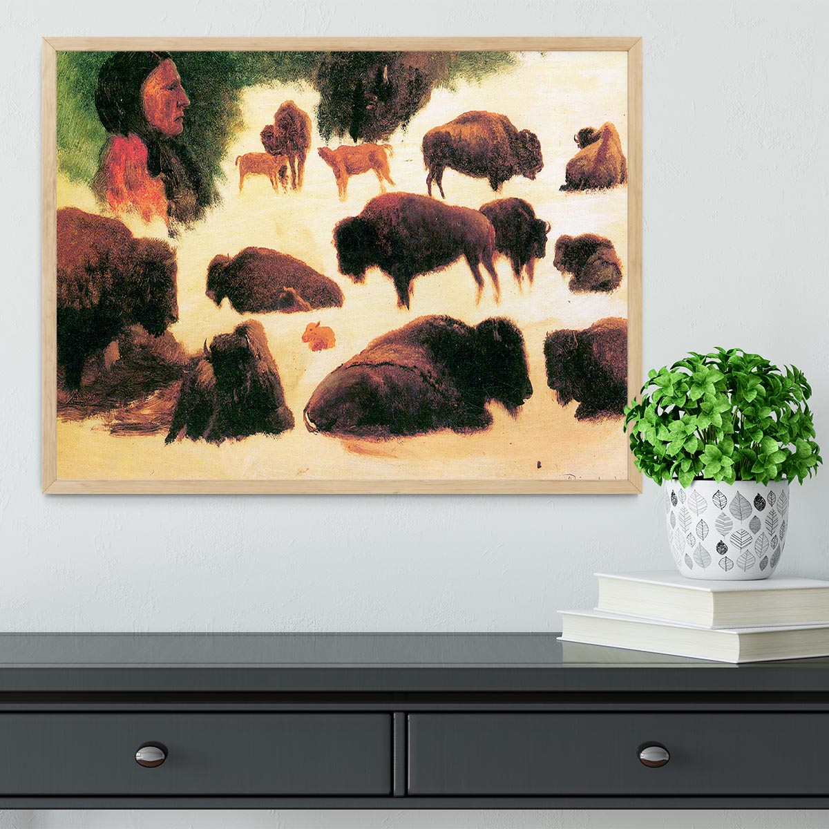 Study of Buffaloes by Bierstadt Framed Print - Canvas Art Rocks - 4