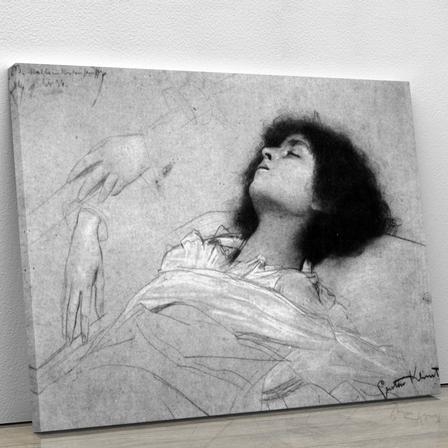 Study sheet with the upper body of a girl and sketches by Klimt Canvas Print or Poster