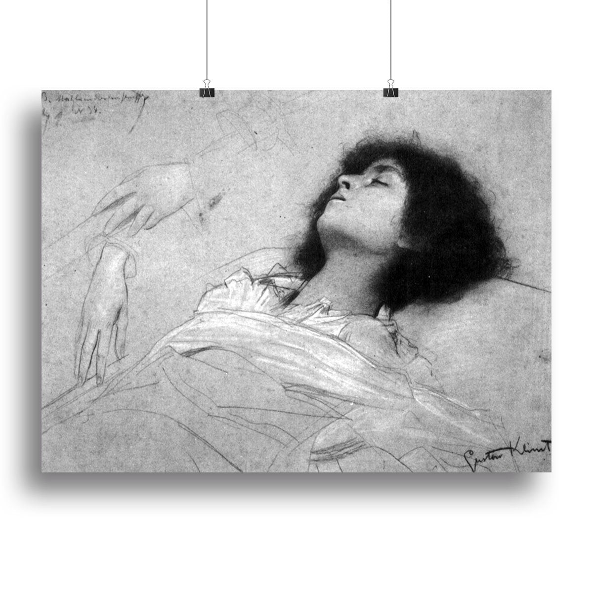 Study sheet with the upper body of a girl and sketches by Klimt Canvas Print or Poster