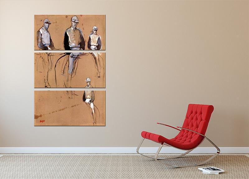 Study with four jockeys by Degas 3 Split Panel Canvas Print - Canvas Art Rocks - 2