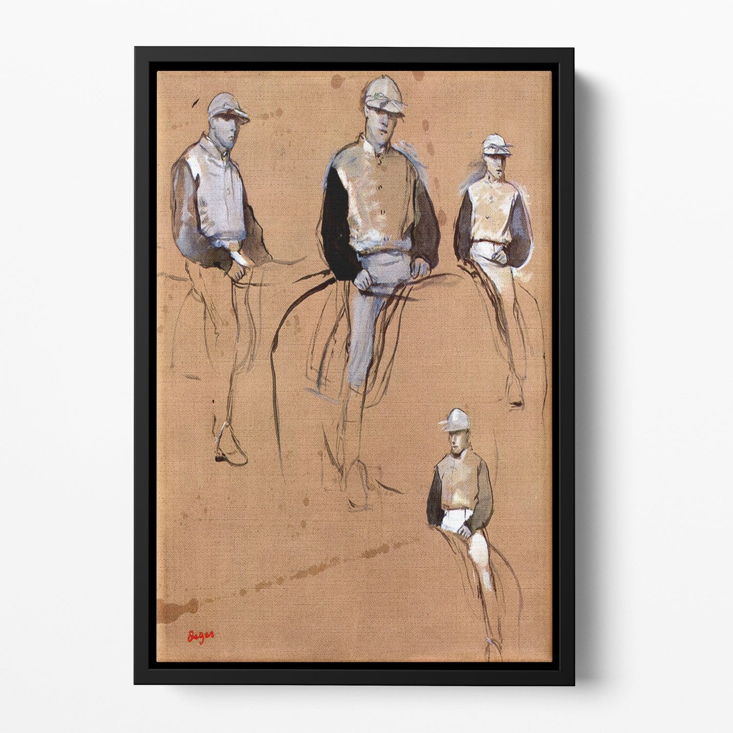Study with four jockeys by Degas Floating Framed Canvas
