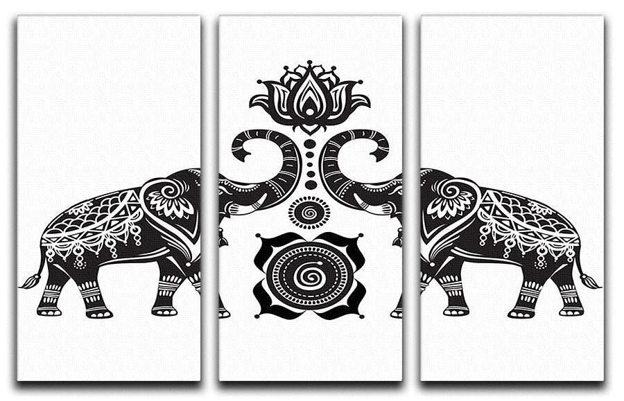Stylized decorated elephants and lotus flower 3 Split Panel Canvas Print - Canvas Art Rocks - 1