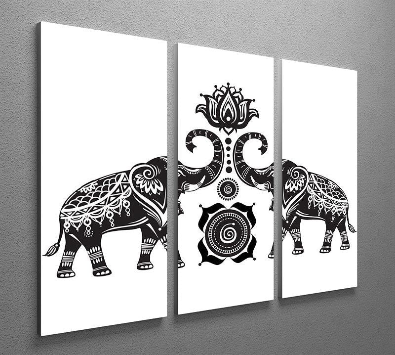 Stylized decorated elephants and lotus flower 3 Split Panel Canvas Print - Canvas Art Rocks - 2