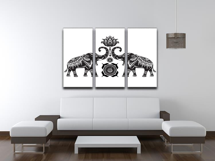 Stylized decorated elephants and lotus flower 3 Split Panel Canvas Print - Canvas Art Rocks - 3