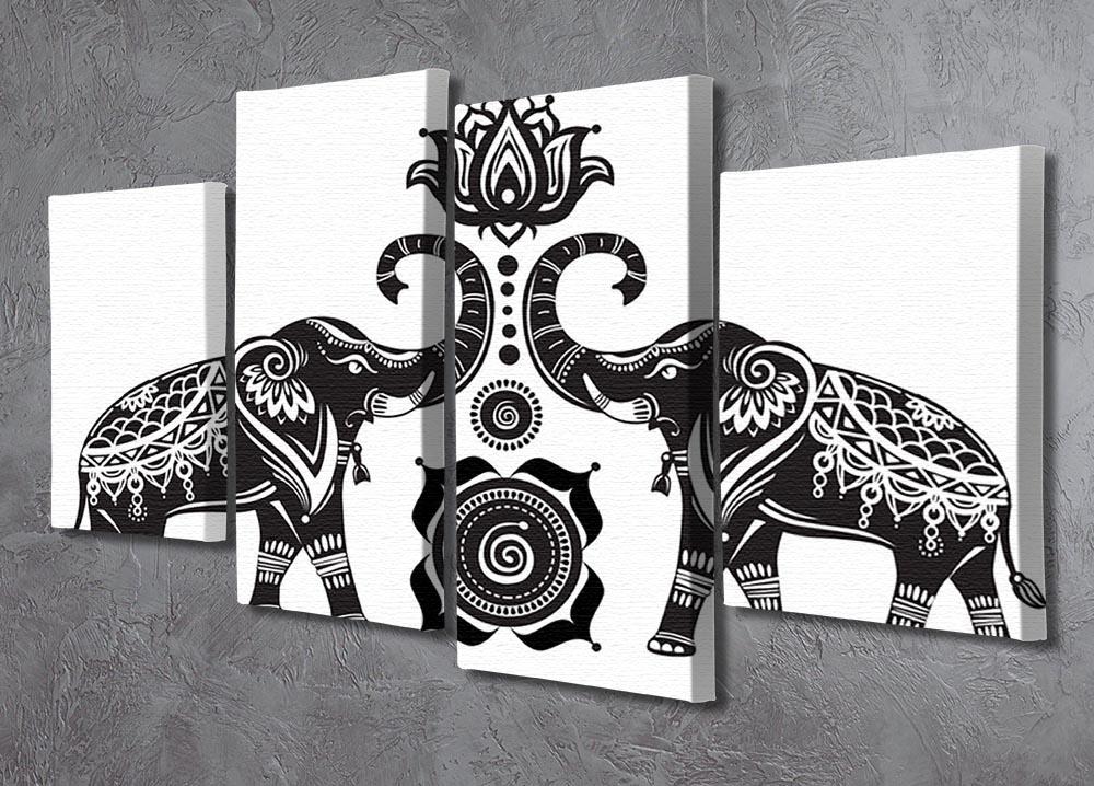 Stylized decorated elephants and lotus flower 4 Split Panel Canvas - Canvas Art Rocks - 2
