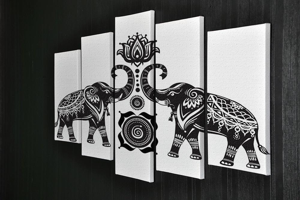 Stylized decorated elephants and lotus flower 5 Split Panel Canvas - Canvas Art Rocks - 2