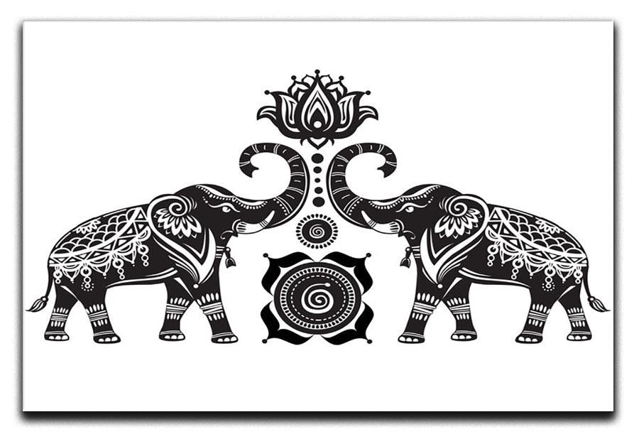 Stylized decorated elephants and lotus flower Canvas Print or Poster - Canvas Art Rocks - 1