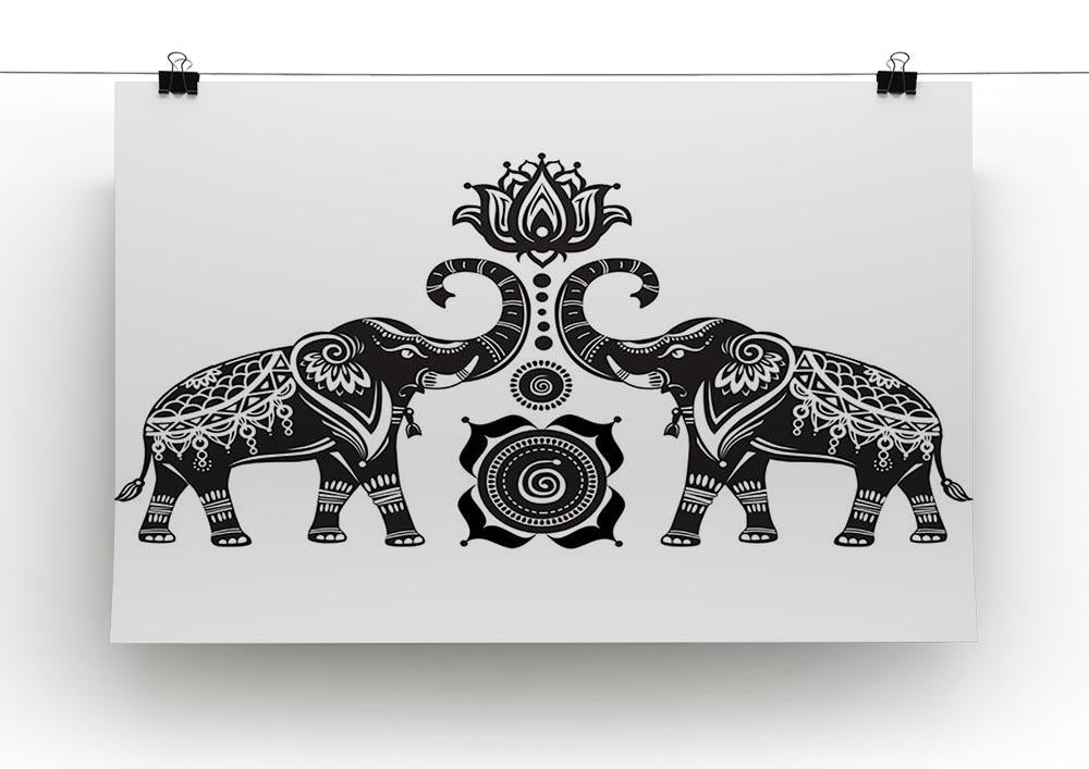 Stylized decorated elephants and lotus flower Canvas Print or Poster - Canvas Art Rocks - 2