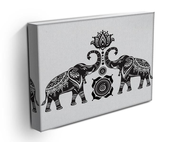 Stylized decorated elephants and lotus flower Canvas Print or Poster - Canvas Art Rocks - 3