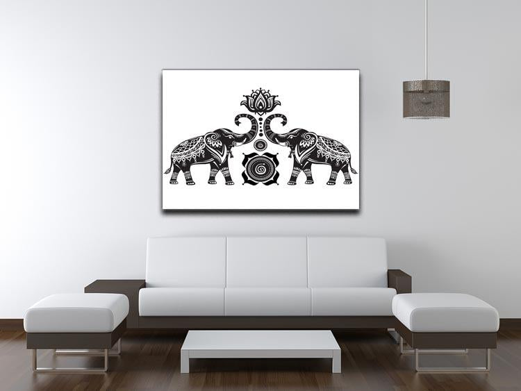 Stylized decorated elephants and lotus flower Canvas Print or Poster - Canvas Art Rocks - 4