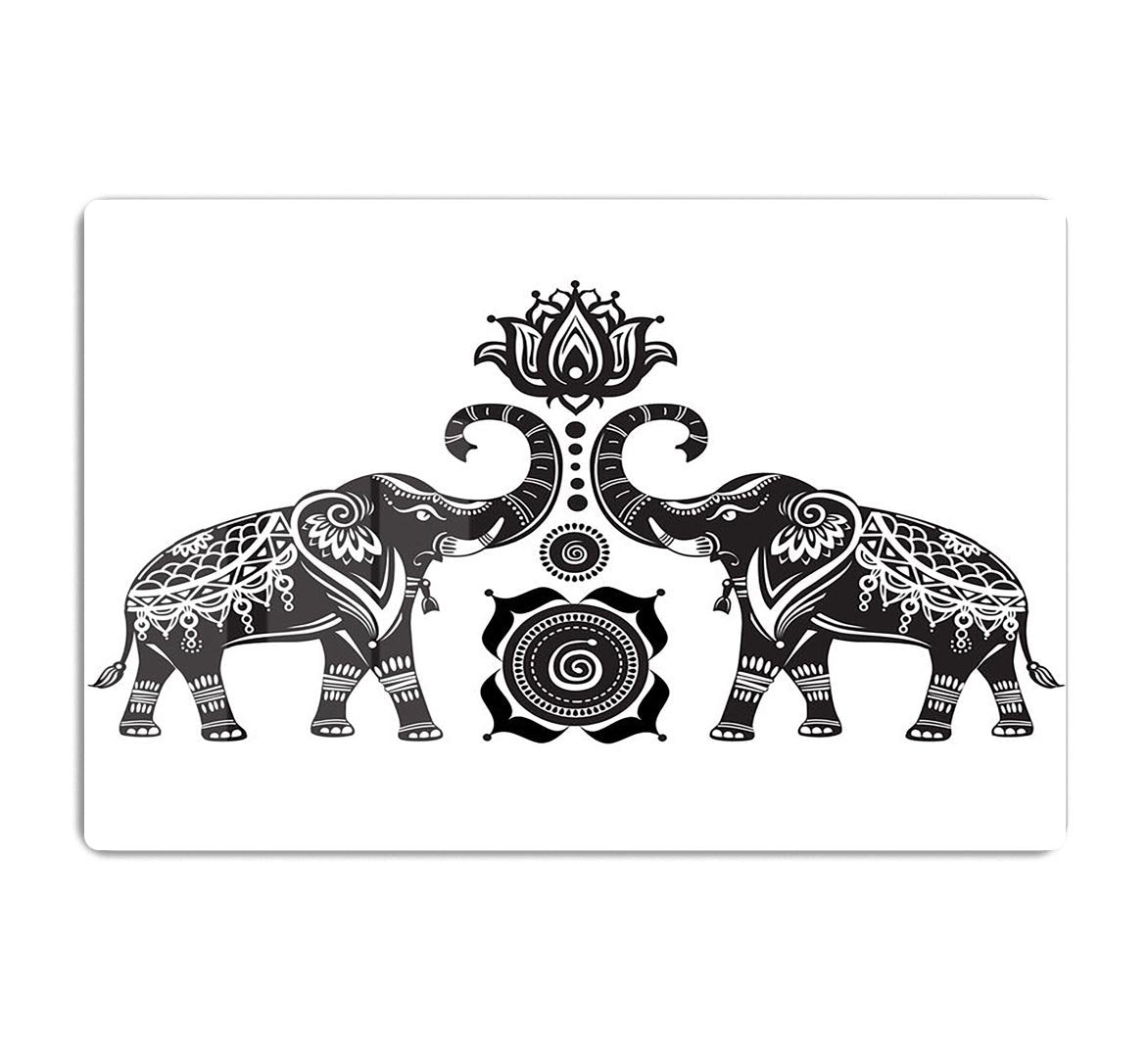 Stylized decorated elephants and lotus flower HD Metal Print - Canvas Art Rocks - 1