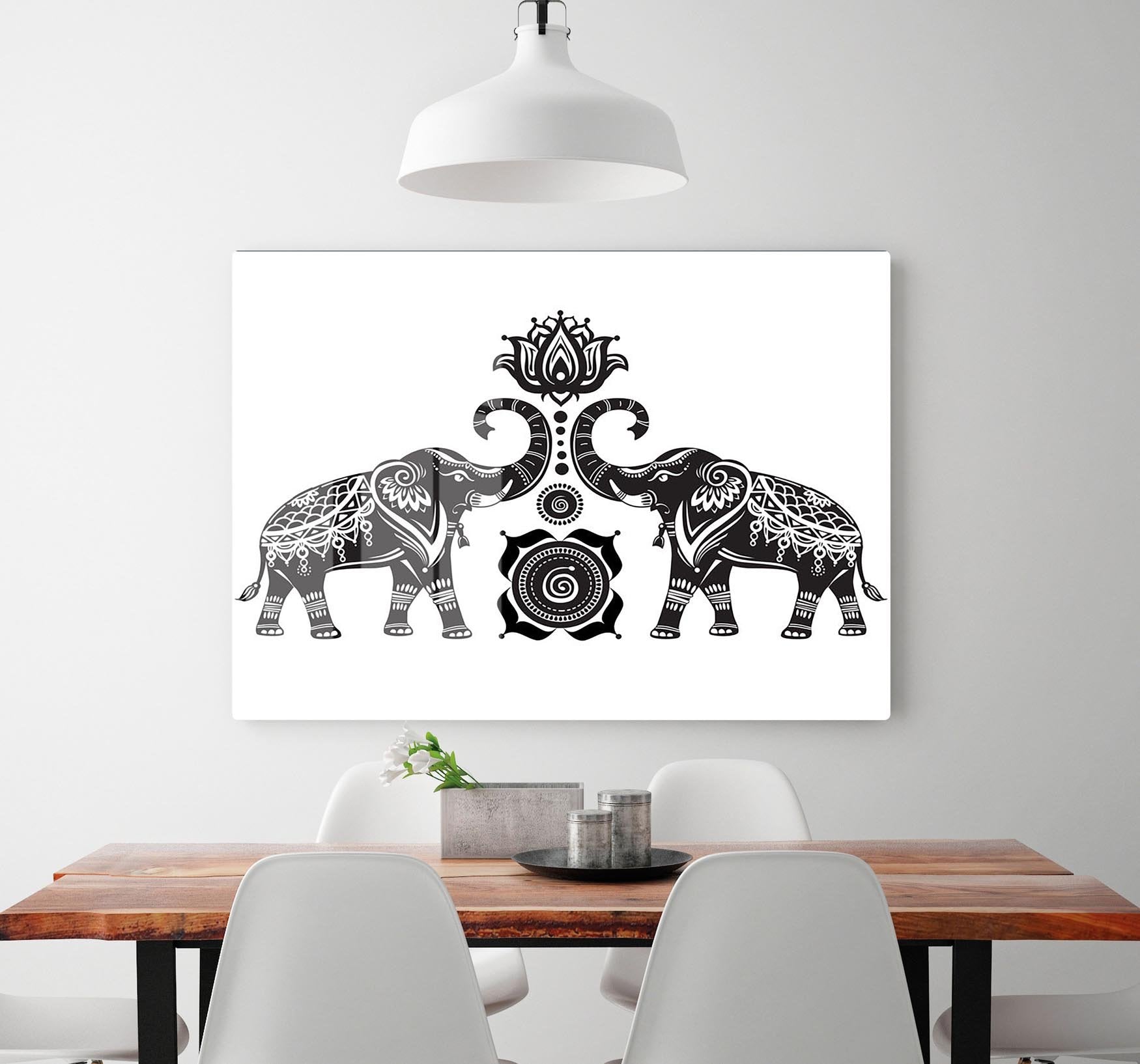 Stylized decorated elephants and lotus flower HD Metal Print - Canvas Art Rocks - 2