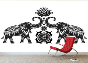 Stylized decorated elephants and lotus flower Wall Mural Wallpaper - Canvas Art Rocks - 2