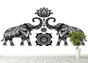 Stylized decorated elephants and lotus flower Wall Mural Wallpaper - Canvas Art Rocks - 4