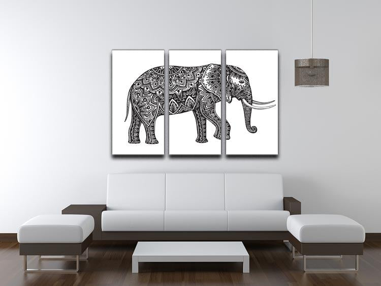 Stylized fantasy patterned elephant 3 Split Panel Canvas Print - Canvas Art Rocks - 3