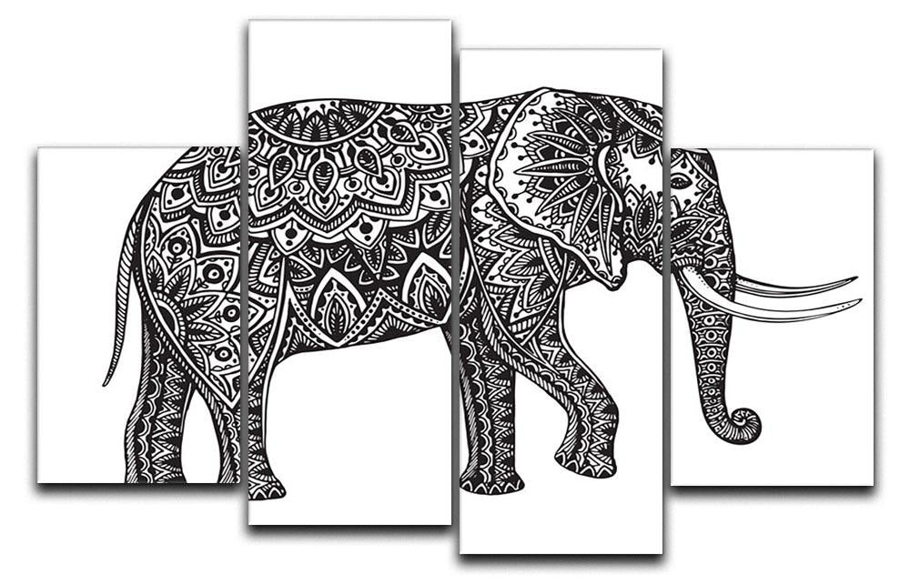 Stylized fantasy patterned elephant 4 Split Panel Canvas - Canvas Art Rocks - 1
