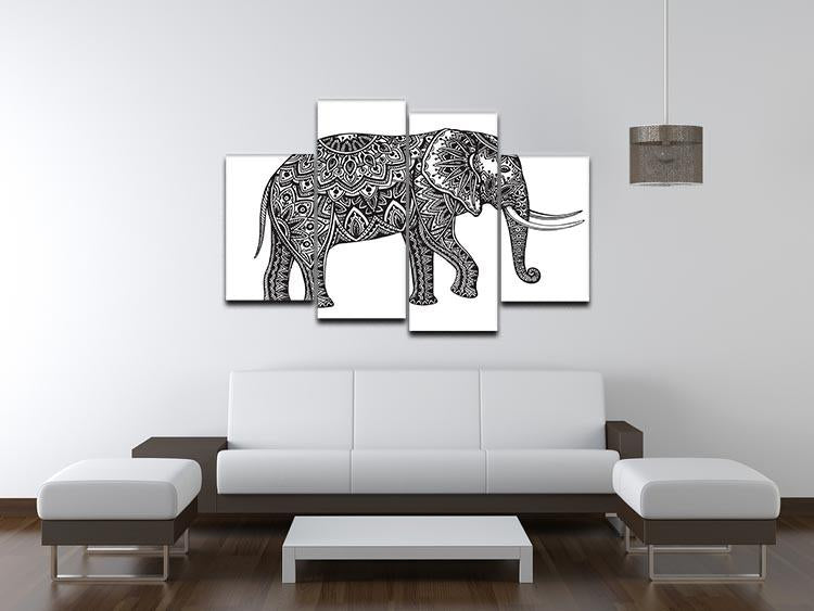 Stylized fantasy patterned elephant 4 Split Panel Canvas - Canvas Art Rocks - 3