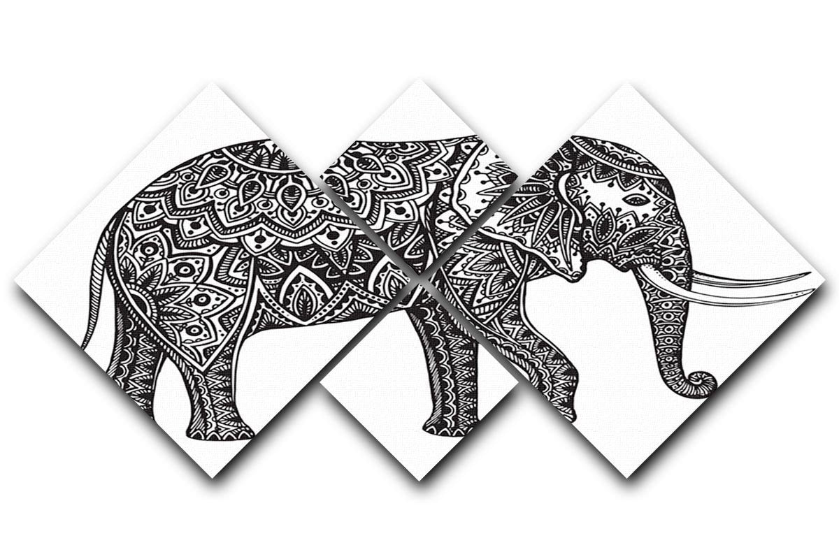 Stylized fantasy patterned elephant 4 Square Multi Panel Canvas - Canvas Art Rocks - 1