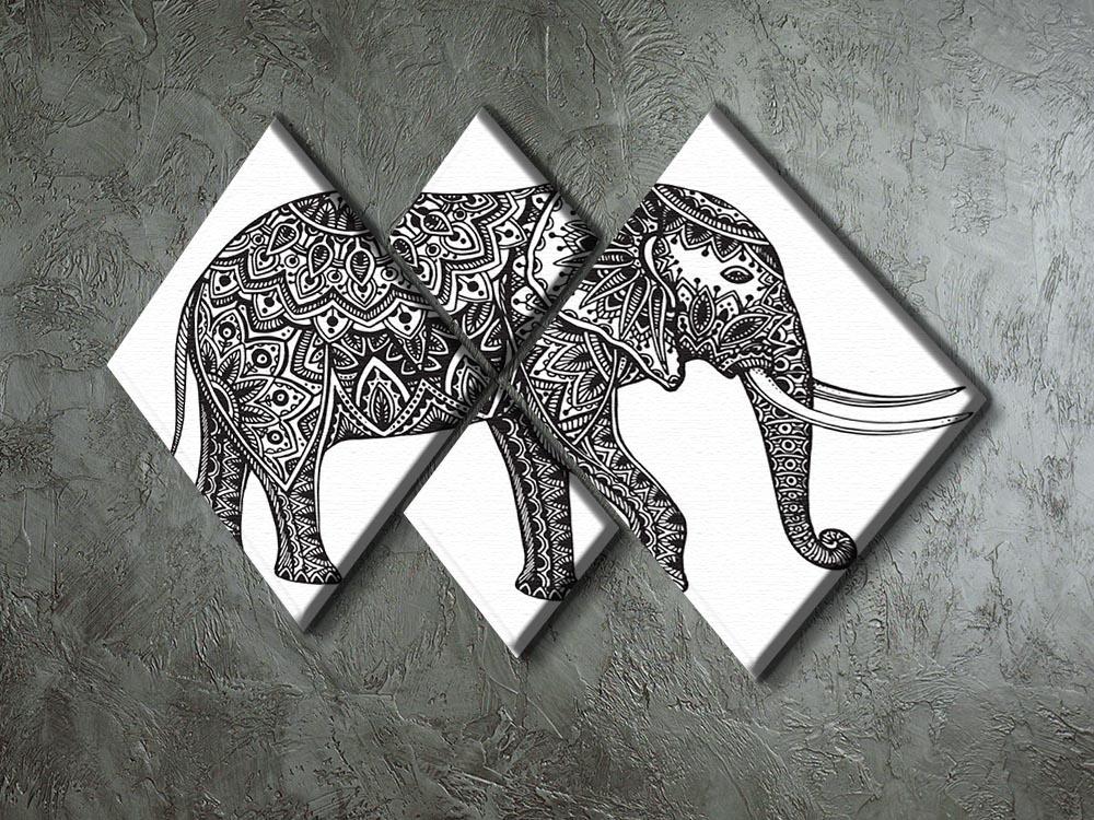 Stylized fantasy patterned elephant 4 Square Multi Panel Canvas - Canvas Art Rocks - 2
