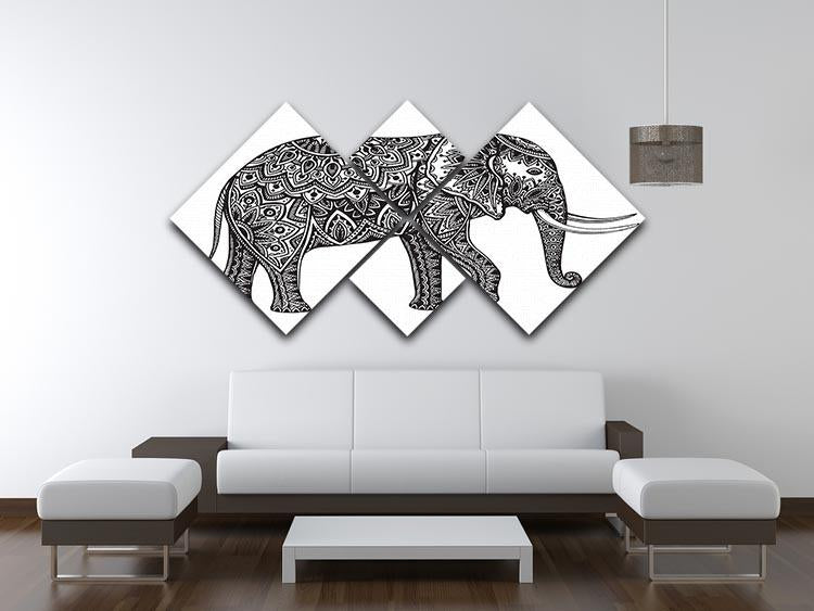 Stylized fantasy patterned elephant 4 Square Multi Panel Canvas - Canvas Art Rocks - 3