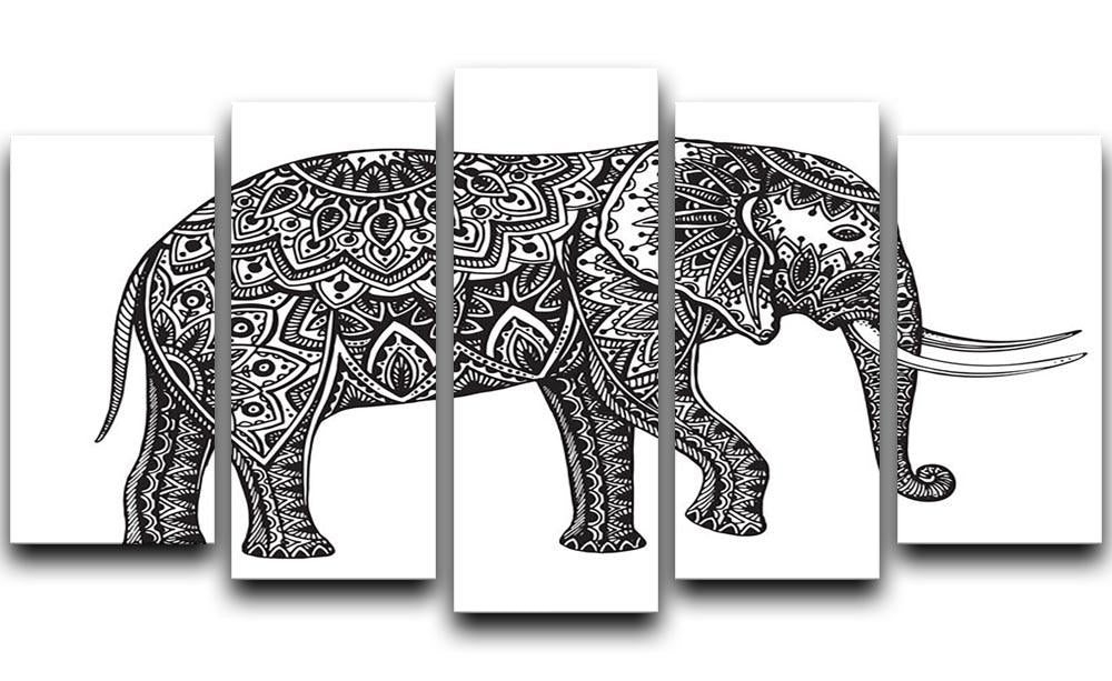 Stylized fantasy patterned elephant 5 Split Panel Canvas - Canvas Art Rocks - 1