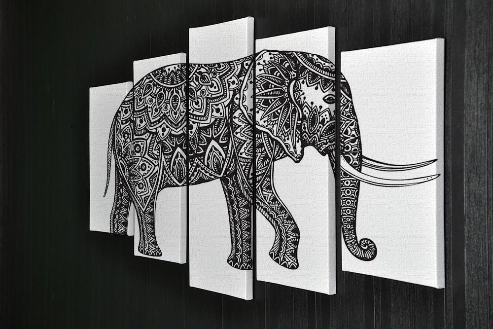 Stylized fantasy patterned elephant 5 Split Panel Canvas - Canvas Art Rocks - 2