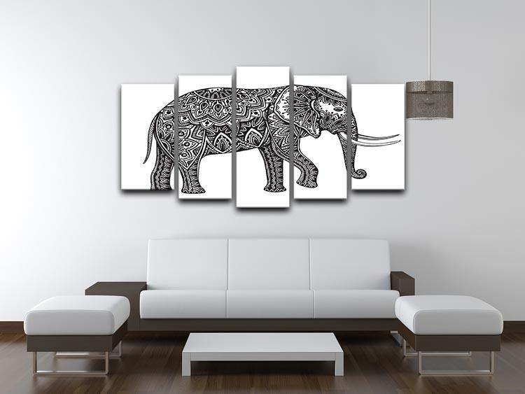Stylized fantasy patterned elephant 5 Split Panel Canvas - Canvas Art Rocks - 3