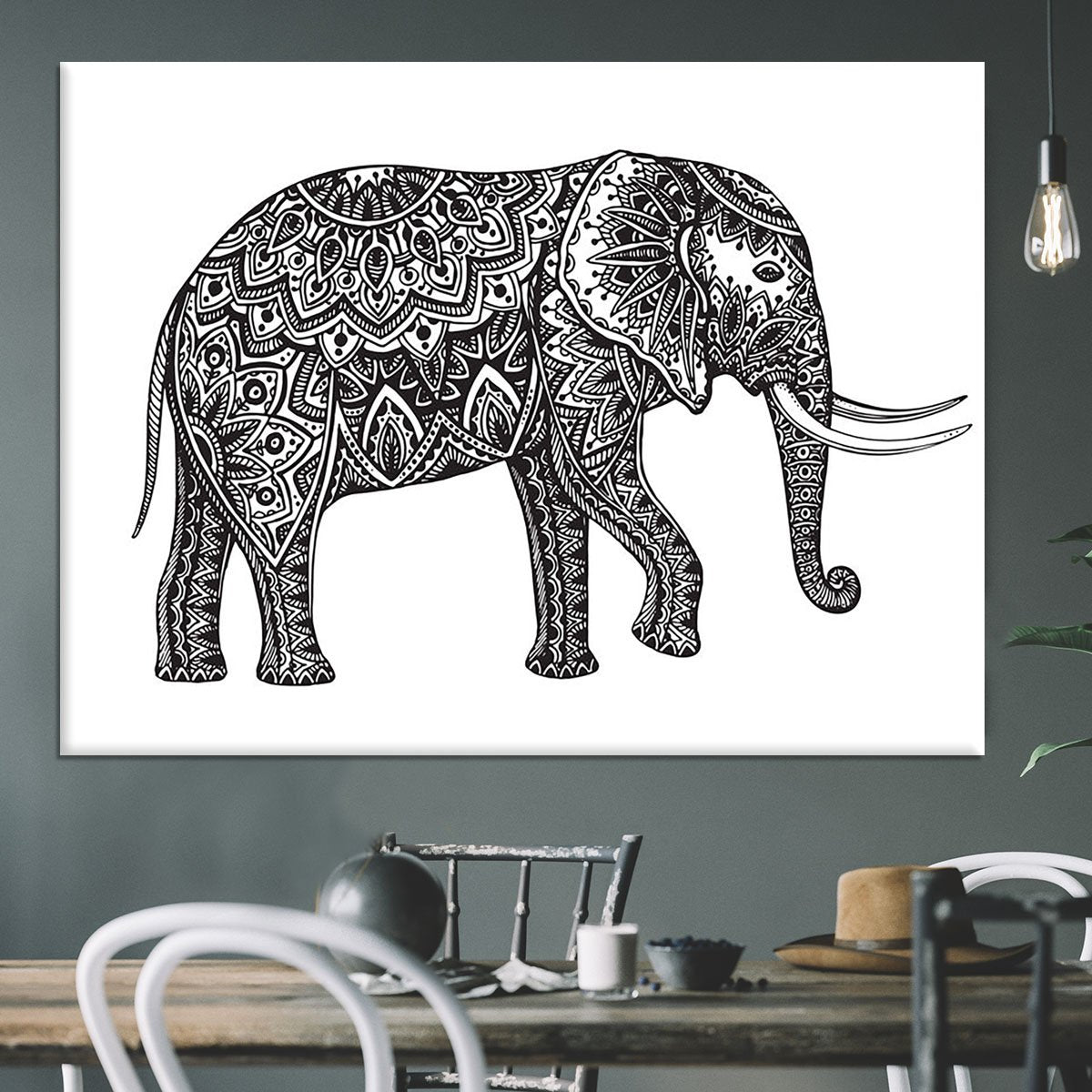 Stylized fantasy patterned elephant Canvas Print or Poster