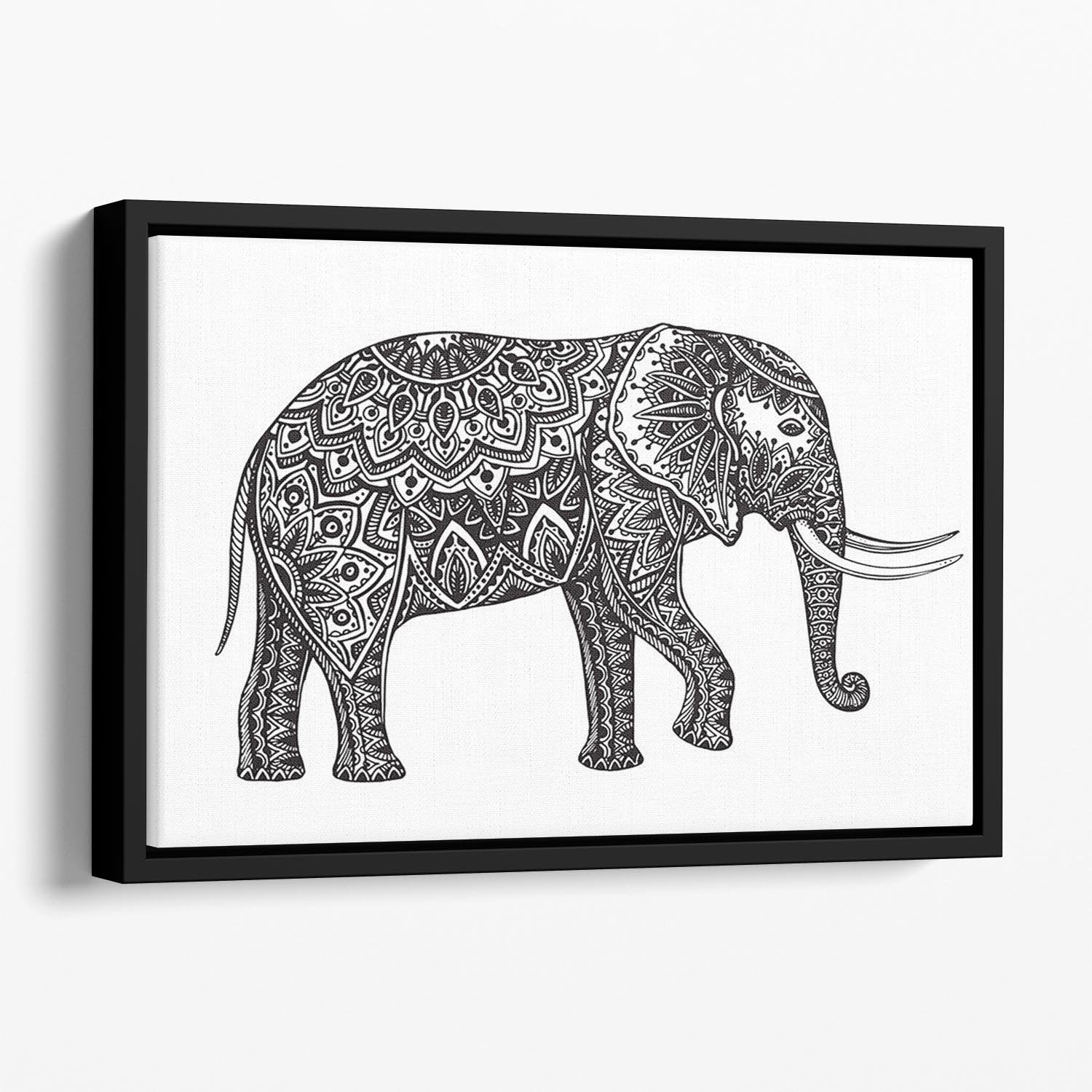 Stylized fantasy patterned elephant Floating Framed Canvas - Canvas Art Rocks - 1