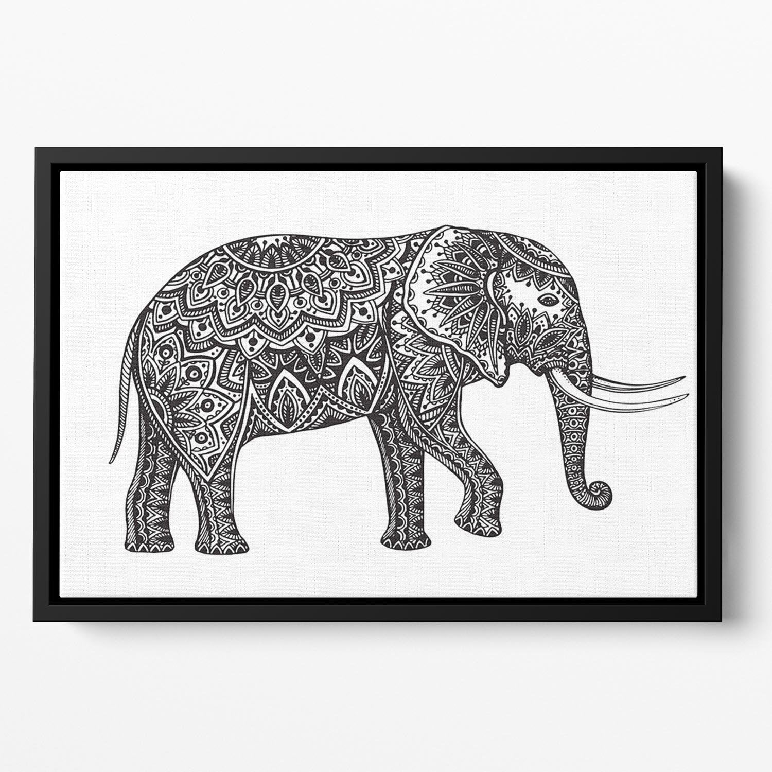 Stylized fantasy patterned elephant Floating Framed Canvas - Canvas Art Rocks - 2
