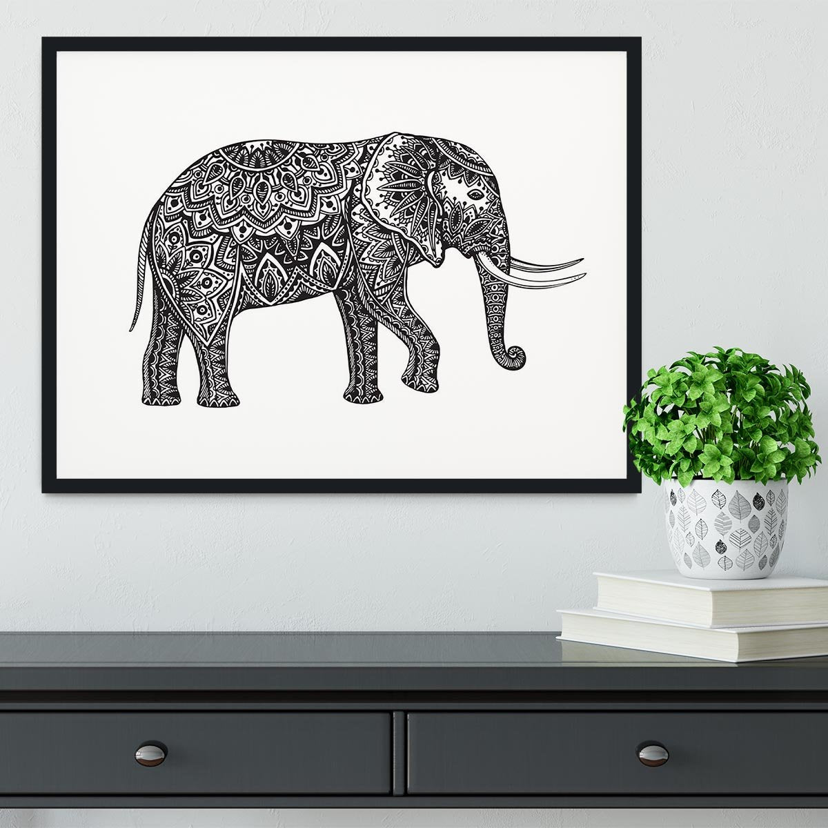 Stylized fantasy patterned elephant Framed Print - Canvas Art Rocks - 1