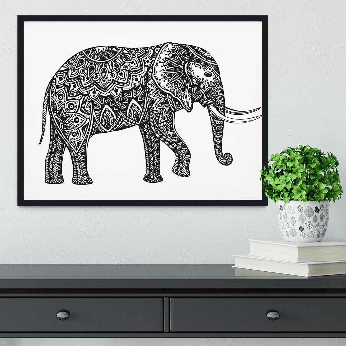Stylized fantasy patterned elephant Framed Print - Canvas Art Rocks - 2