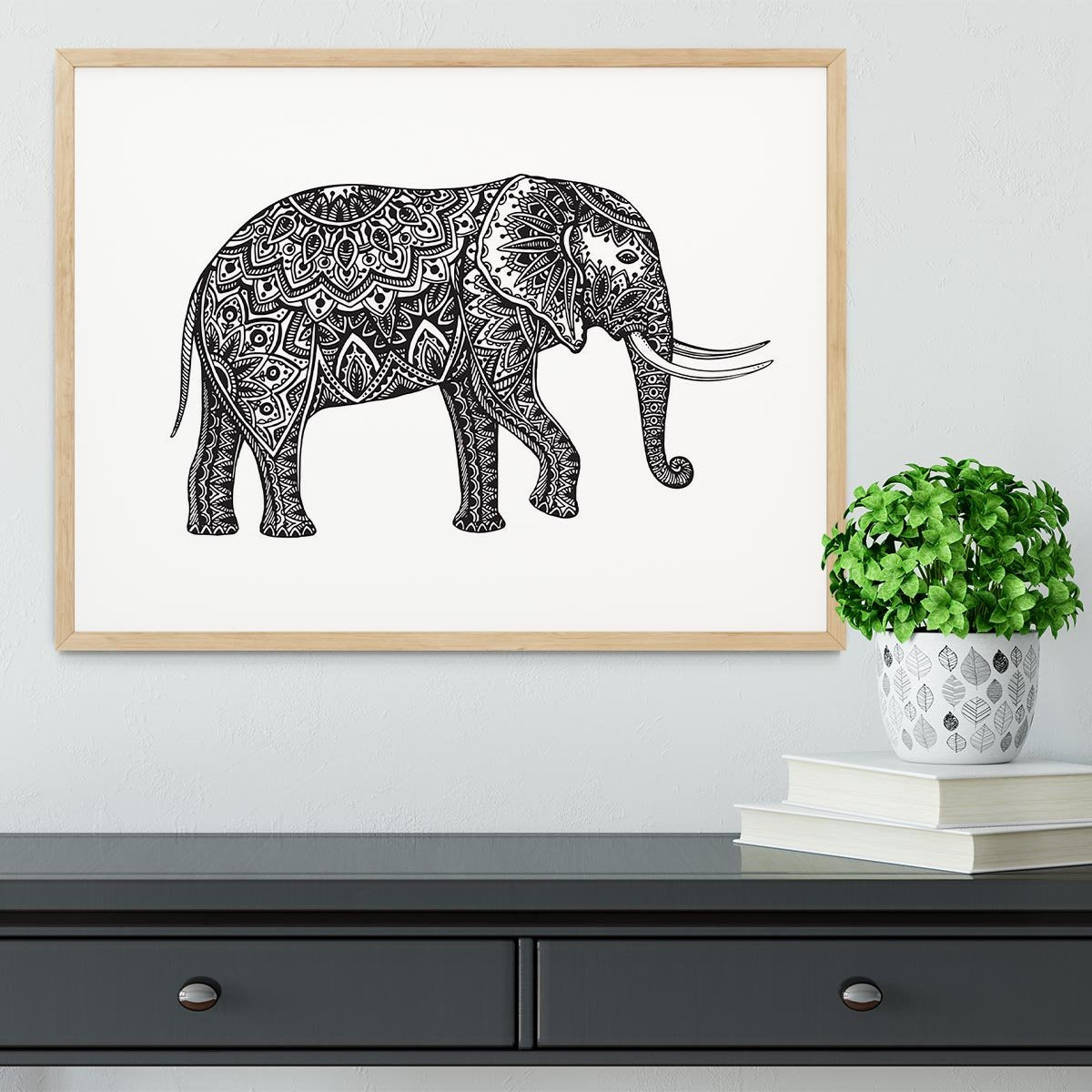 Stylized fantasy patterned elephant Framed Print - Canvas Art Rocks - 3