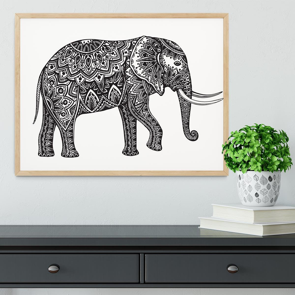 Stylized fantasy patterned elephant Framed Print - Canvas Art Rocks - 4