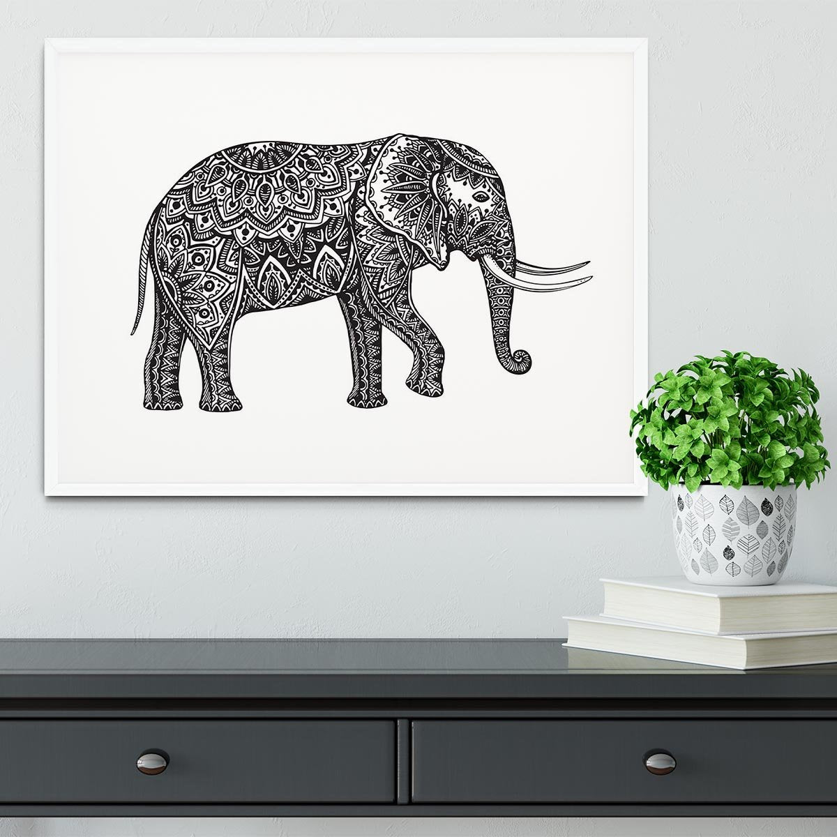 Stylized fantasy patterned elephant Framed Print - Canvas Art Rocks - 5