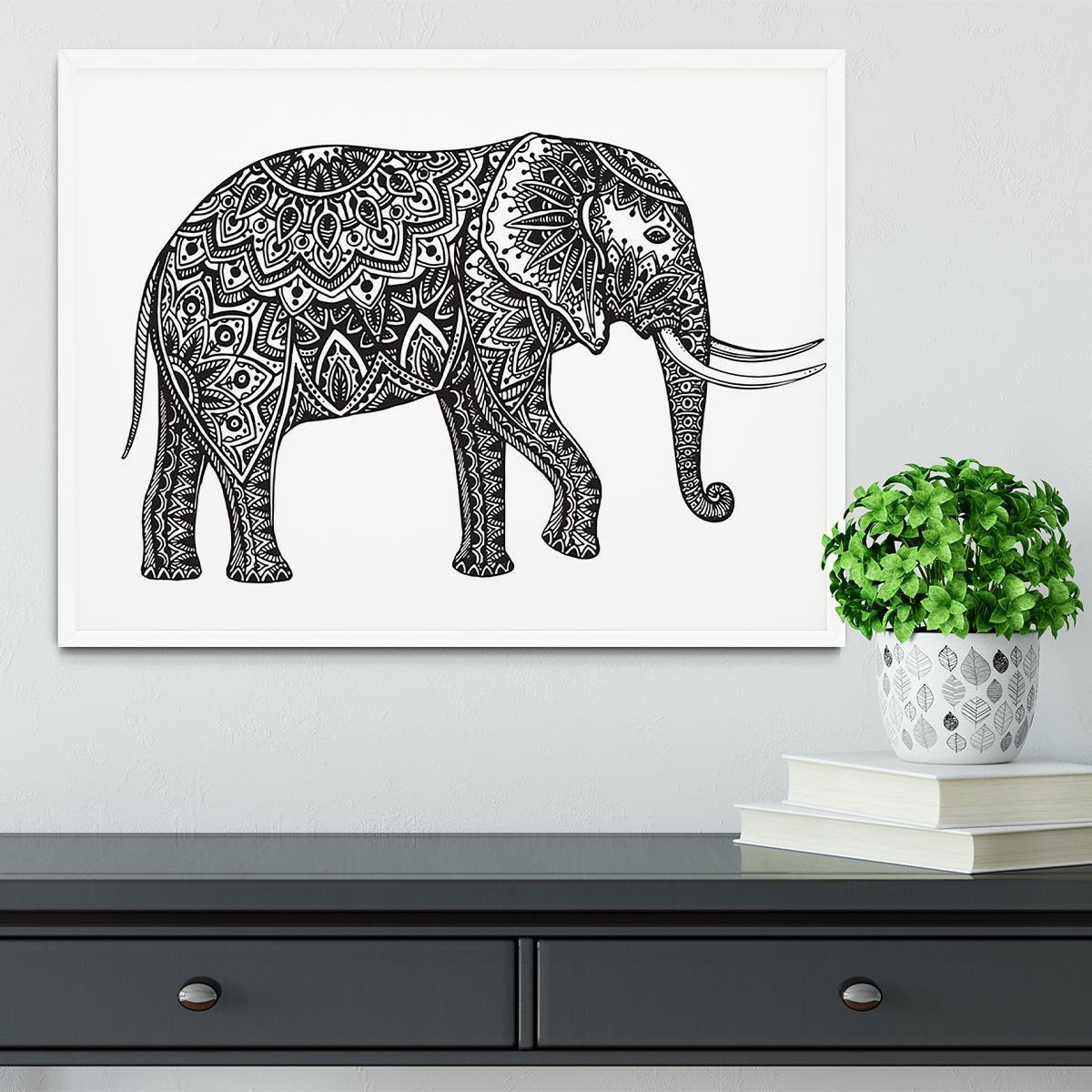 Stylized fantasy patterned elephant Framed Print - Canvas Art Rocks -6