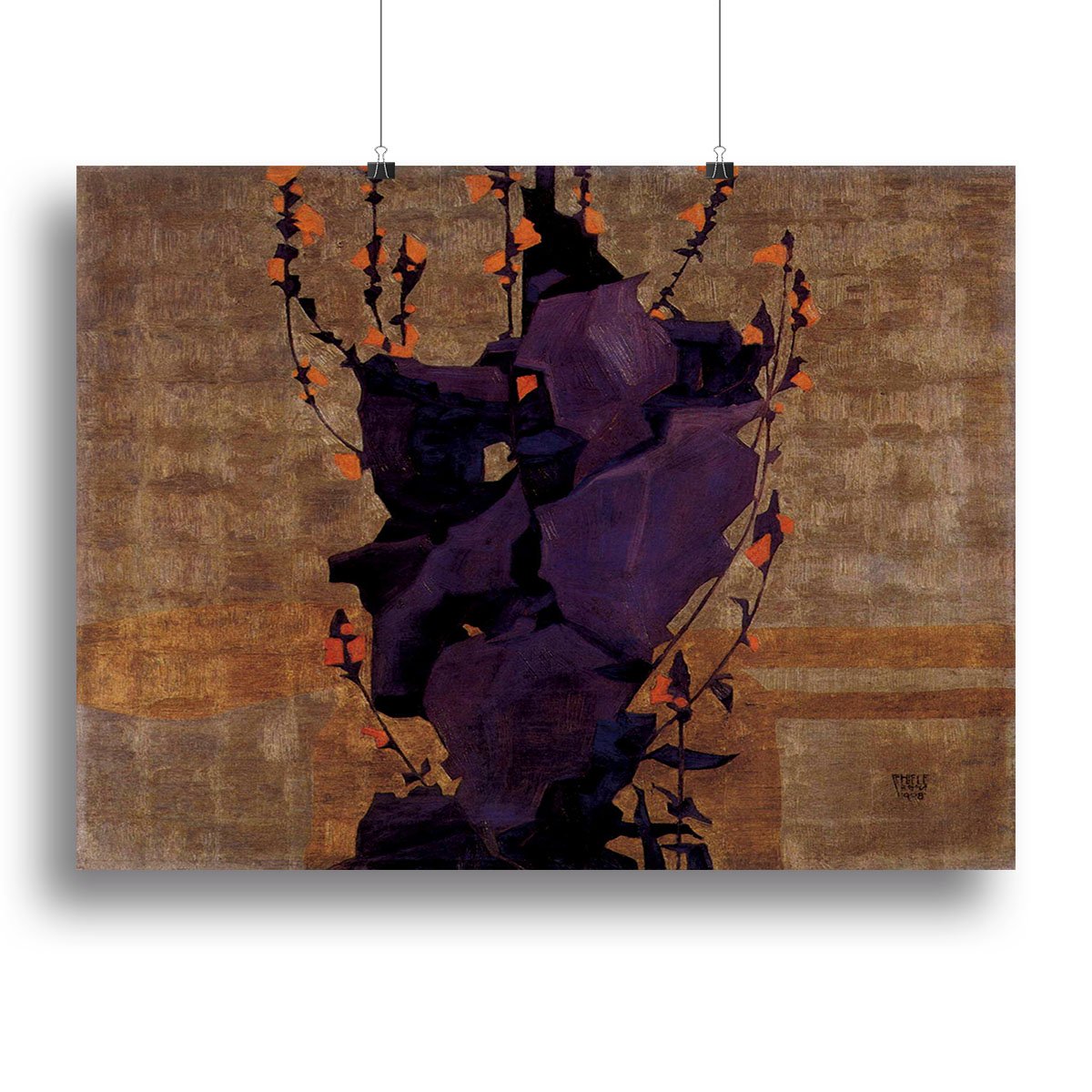 Stylized floral before decorative background style of life by Egon Schiele Canvas Print or Poster