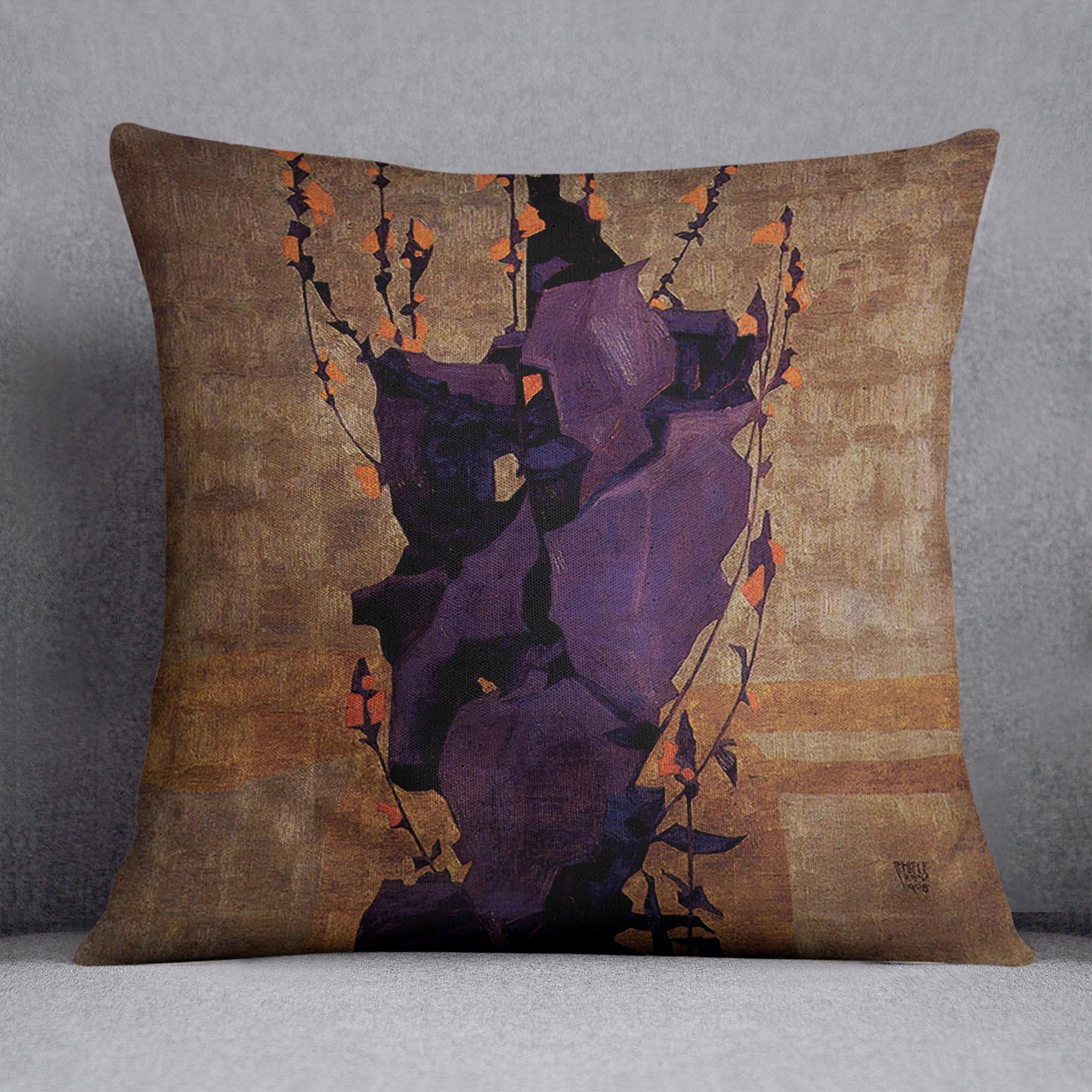 Stylized floral before decorative background style of life by Egon Schiele Cushion