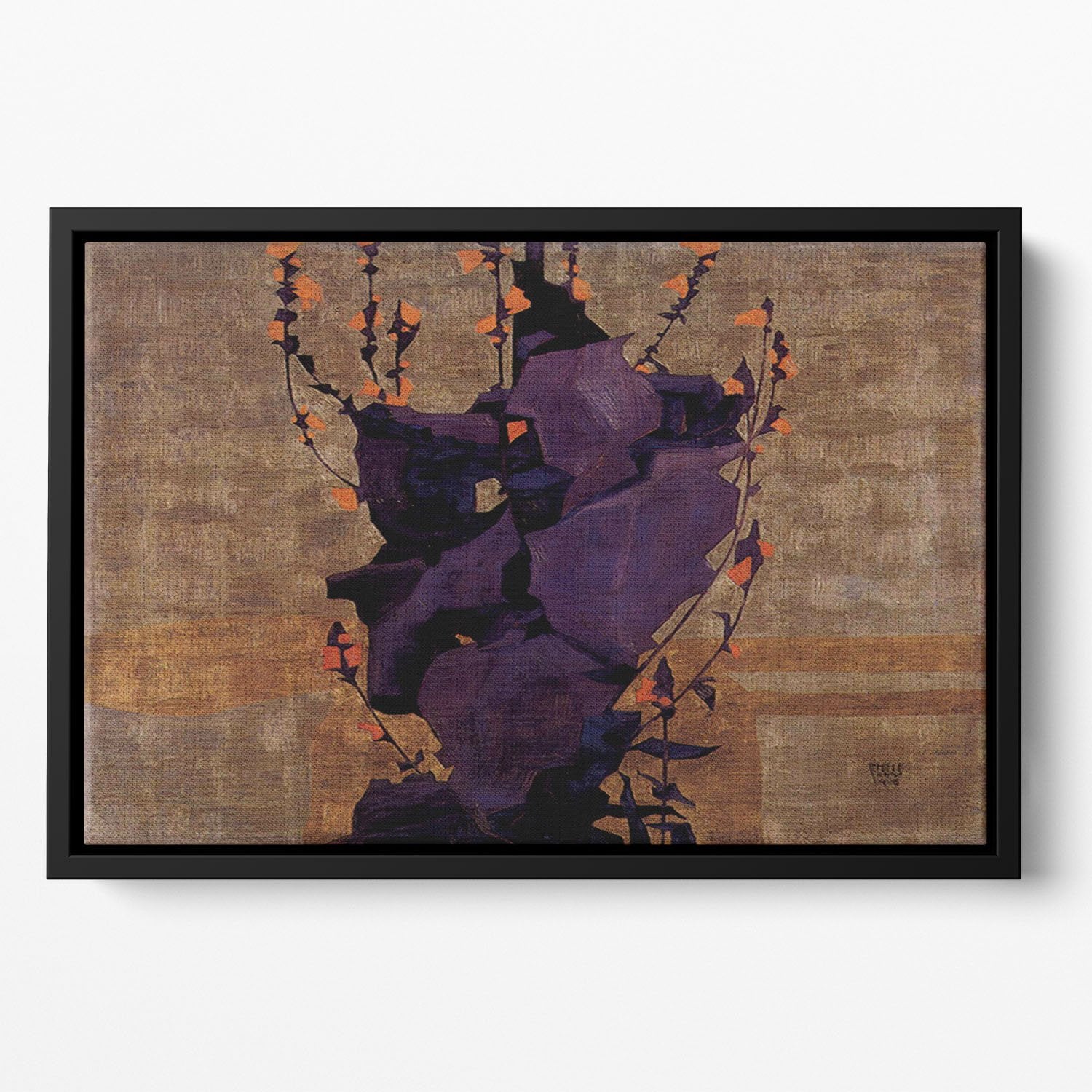 Stylized floral before decorative background style of life by Egon Schiele Floating Framed Canvas