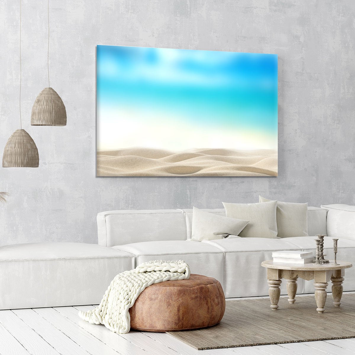 Summer exotic sandy beach with blur sea Canvas Print or Poster