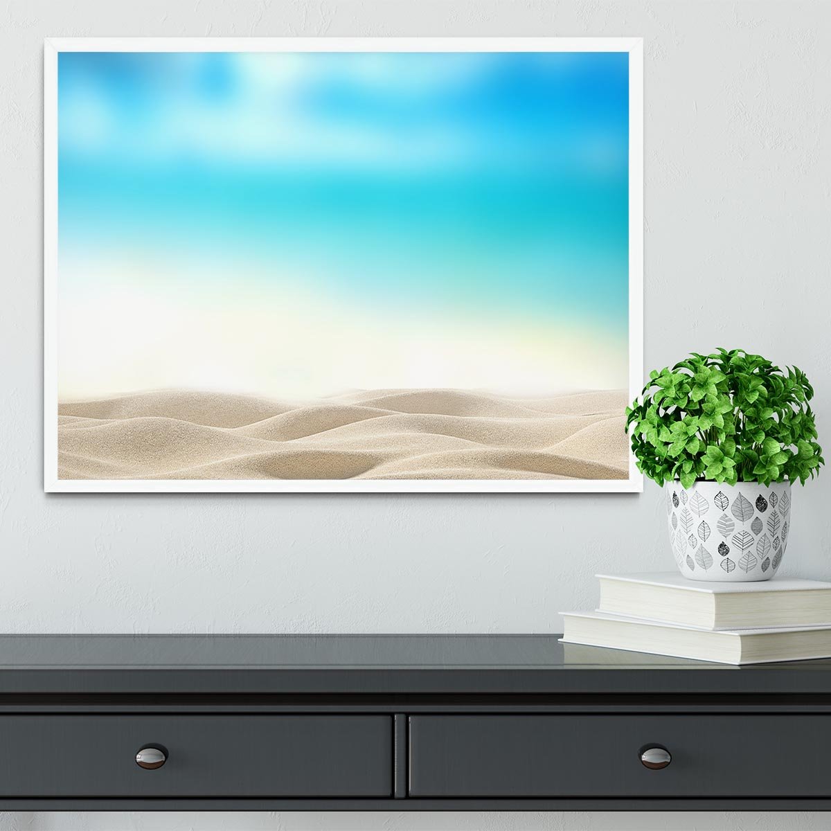Summer exotic sandy beach with blur sea Framed Print - Canvas Art Rocks -6