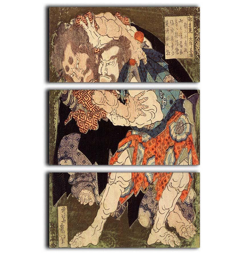 Sumo wrestlers by Hokusai 3 Split Panel Canvas Print - Canvas Art Rocks - 1