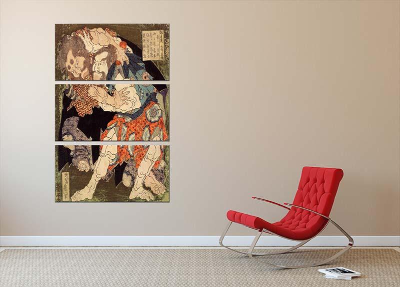 Sumo wrestlers by Hokusai 3 Split Panel Canvas Print - Canvas Art Rocks - 2