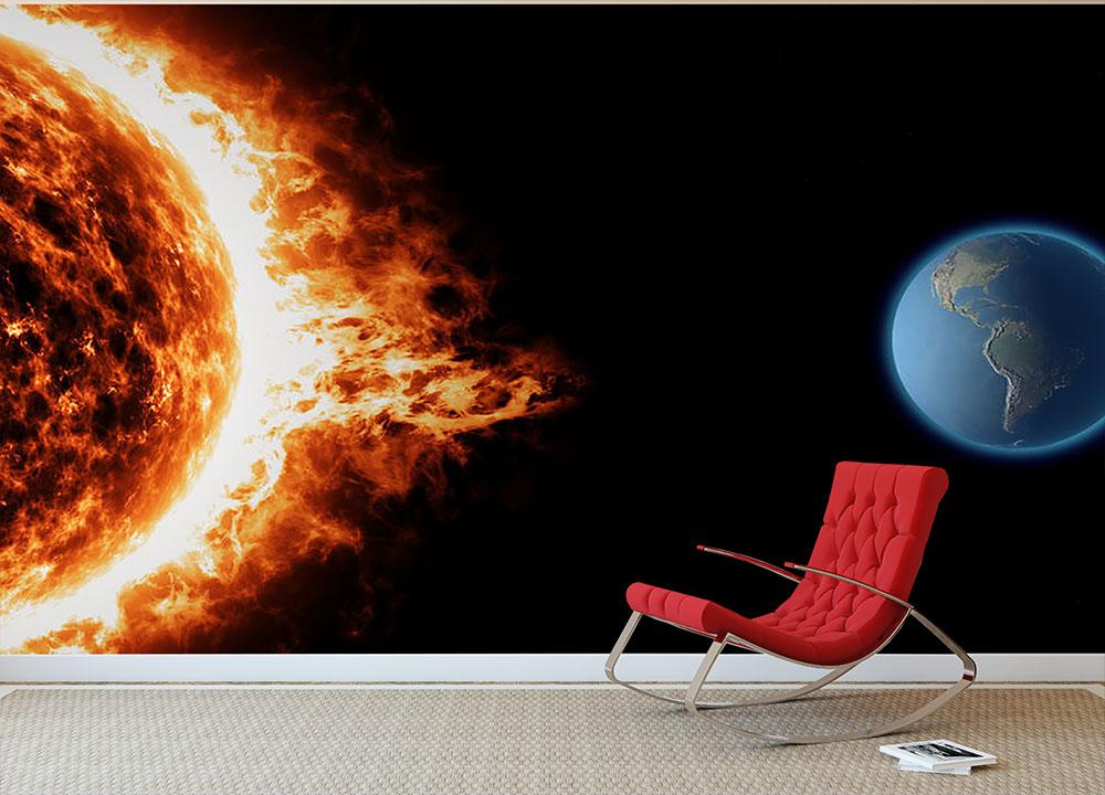Sun earth space universe solar storm Wall Mural Wallpaper - Canvas Art Rocks - 2
